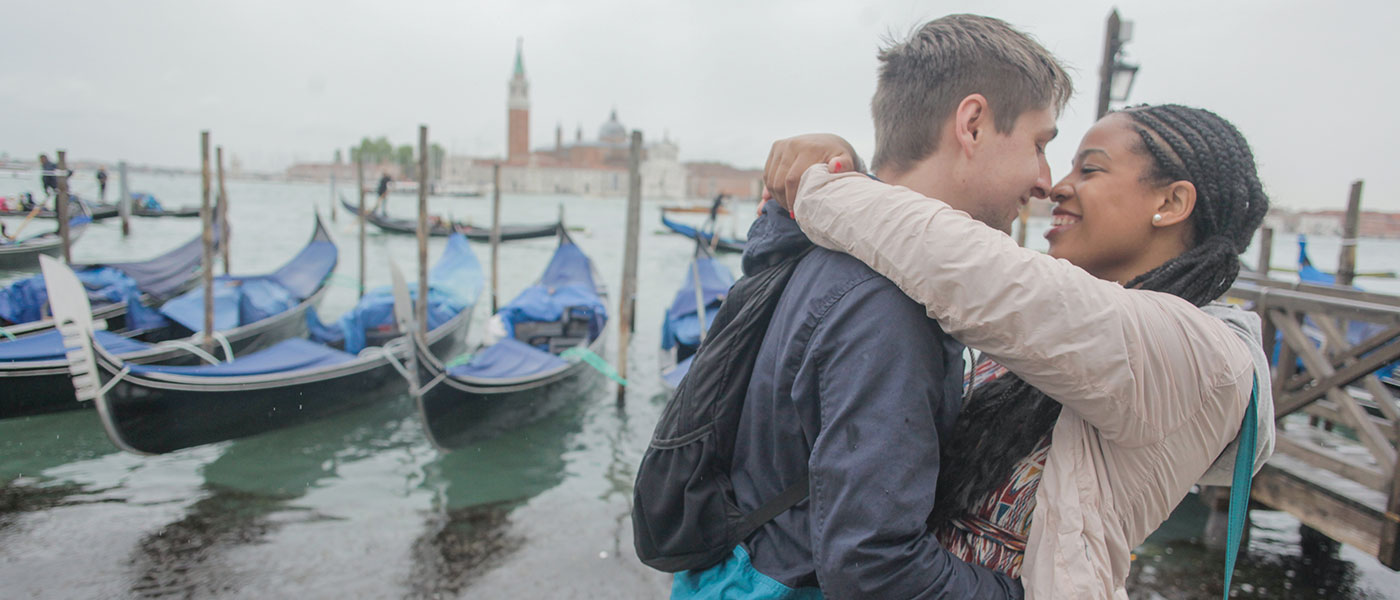 Engagement Photo of Andrew and Sigournee in Venice